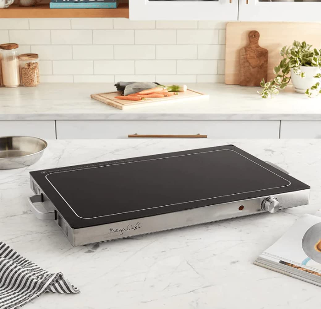 Megachef Electric Warming Tray With Adjustable Temperature Control, 24 In, Silver, Black