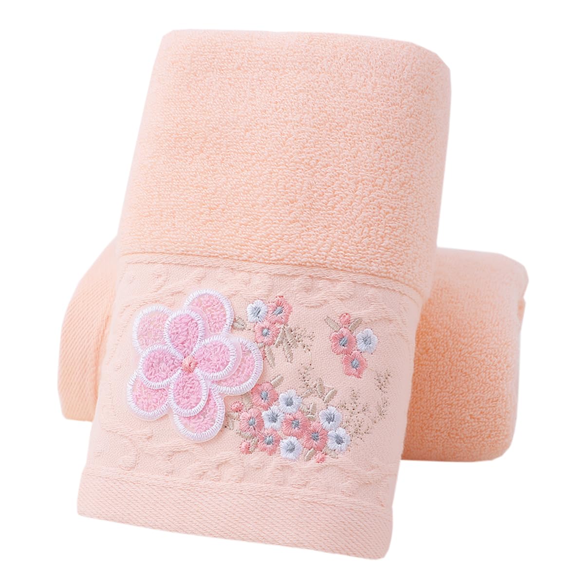 Pidada Hand Towels Set Of 2 Embroidered Floral Pattern 100% Cotton Absorbent Soft Decorative Towel For Bathroom (Pink)