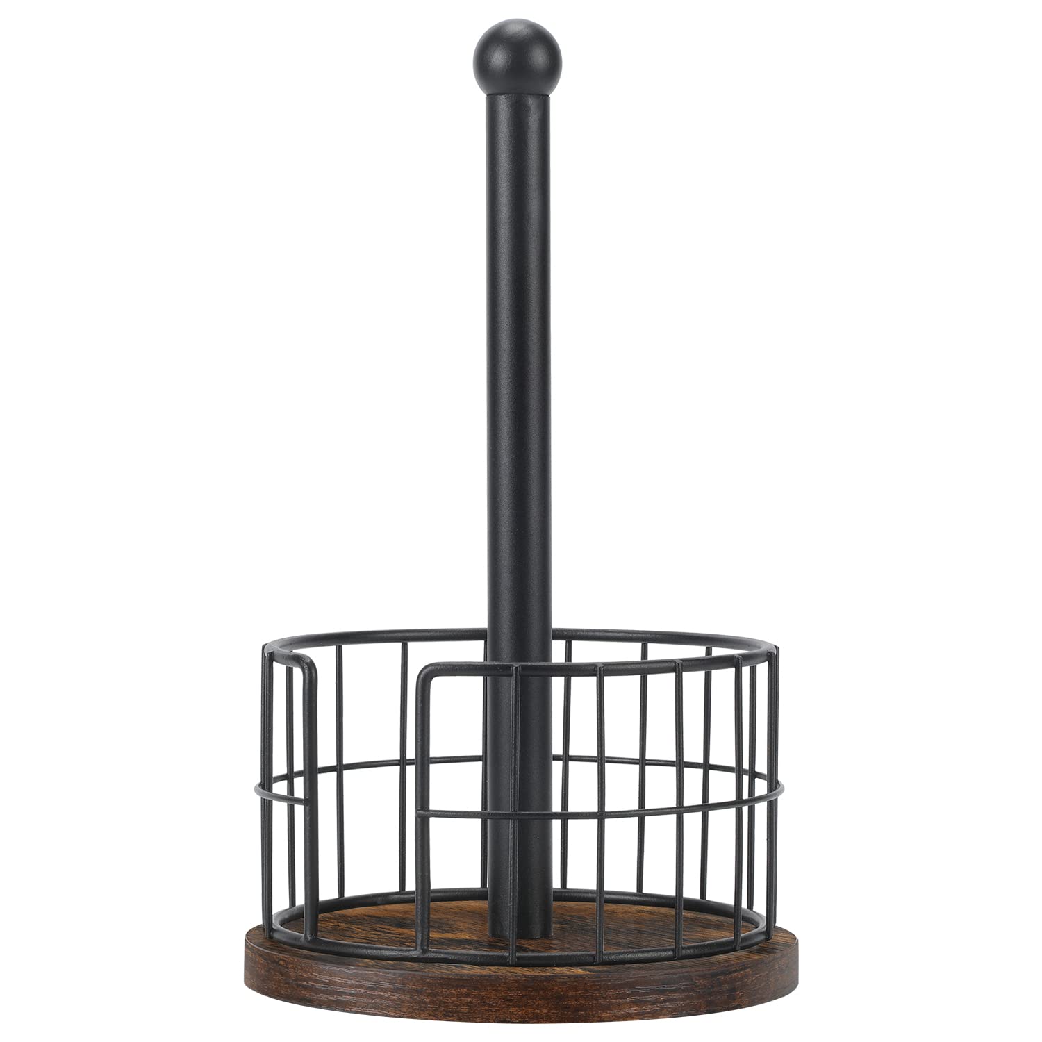 Yinmit Paper Towel Holder Countertop, Standing Paper Towel Roll Holder For Bathroom, Paper Towel Rack With Heavy Duty Wooden Bas