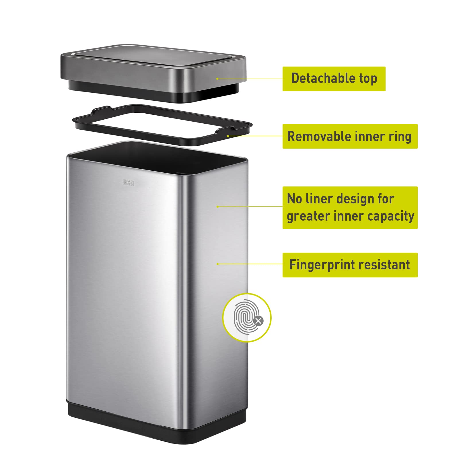 Eko Mirage X 80 Liter / 21.1 Gallons Motion Sensor Trash Can, Brushed Stainless Steel