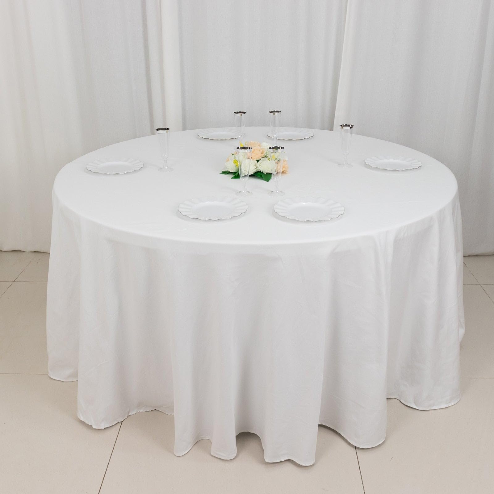 Balsacircle 120-Inch White Premium Round Cotton Tablecloth Table Linens Wedding Party Events Decorations Kitchen Dining