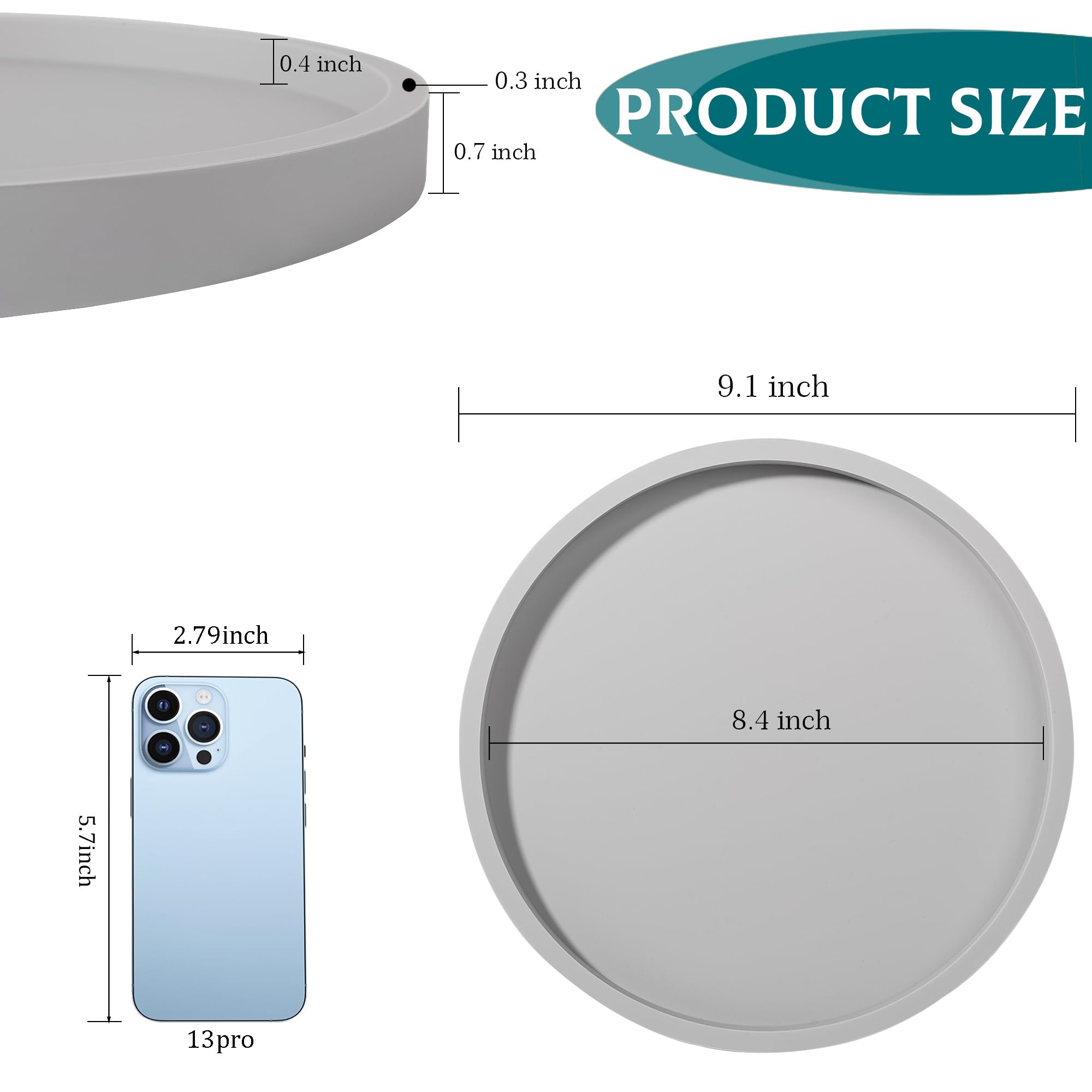 Silicone Bathroom Tray Round Vanity Tray Decorative Soap Holder Kitchen Countertop Organizer Coffee Table Decor For Candle, Perf