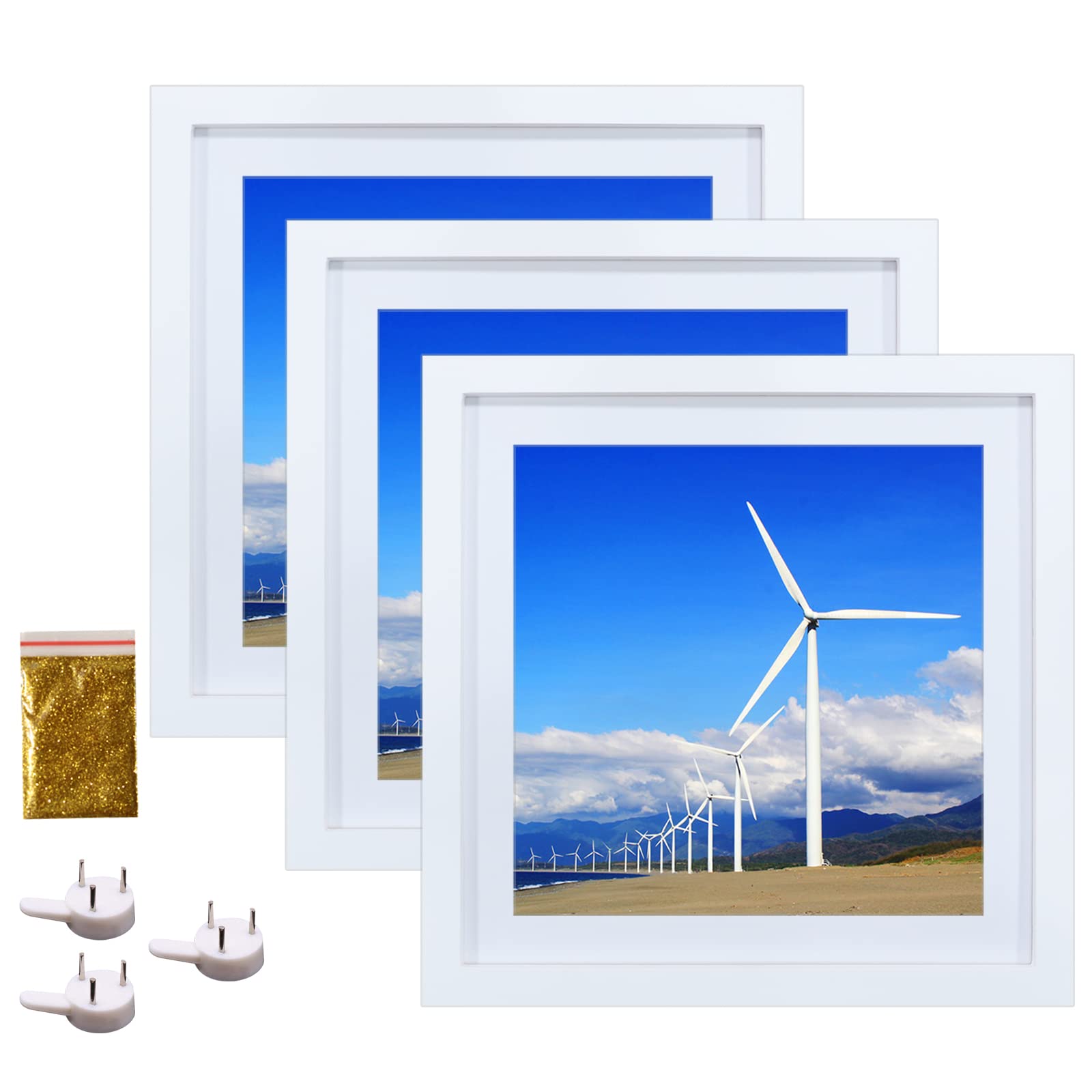 12x12 Wood Picture Frame Set of 3 Diamond Painting Frame 30x30cm Display 10x10 in/ 25x25cm with Mat or 12x12in/ 30cm x 30cm With