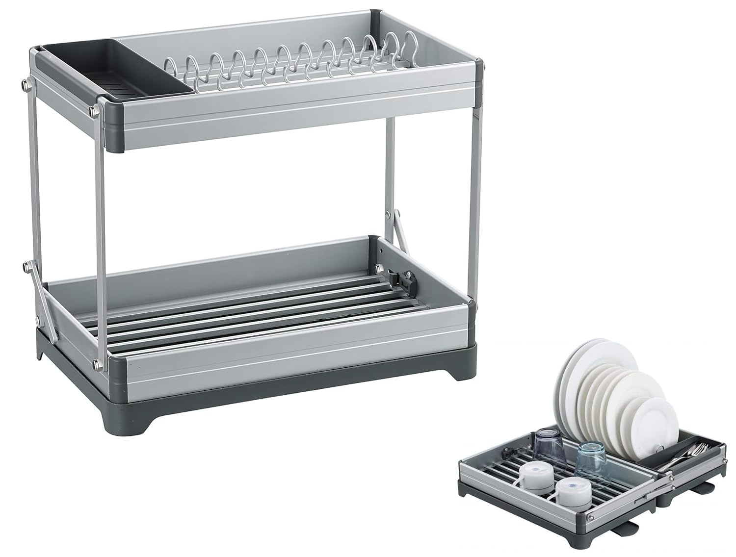 Toriox 2 Tier Collapsible Dish Drying Rack With Drainboard For Kitchen Counter Plate Holder Dishes Drainer Dryer Dishrack Dry St