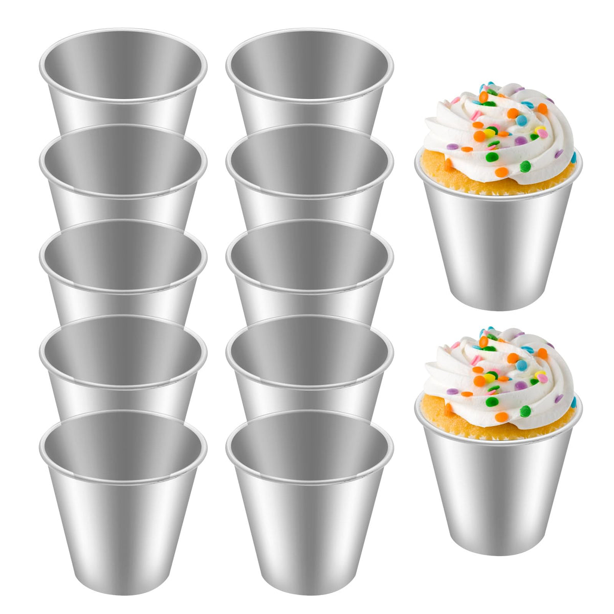 Anxingo 12 Pieces Pudding Molds Aluminum Baking Cup Muffin Tin Cupcake Moulds Baking Tool
