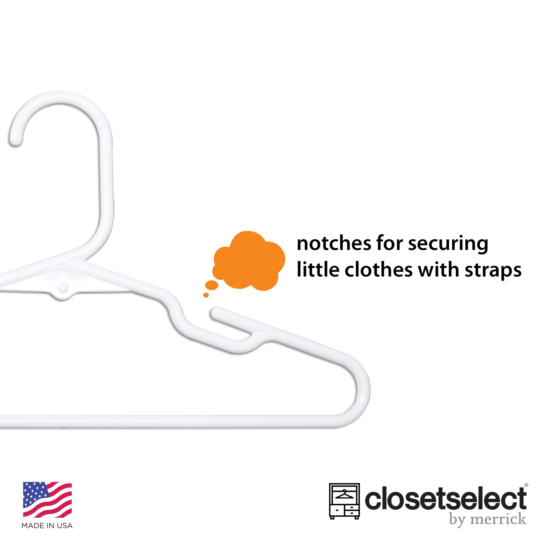 30 Pk Kids Children Hangers Plastic Made In Usa, For Children, Infant, Toddler, Baby Clothes, White, 30 Pack Non-Slip