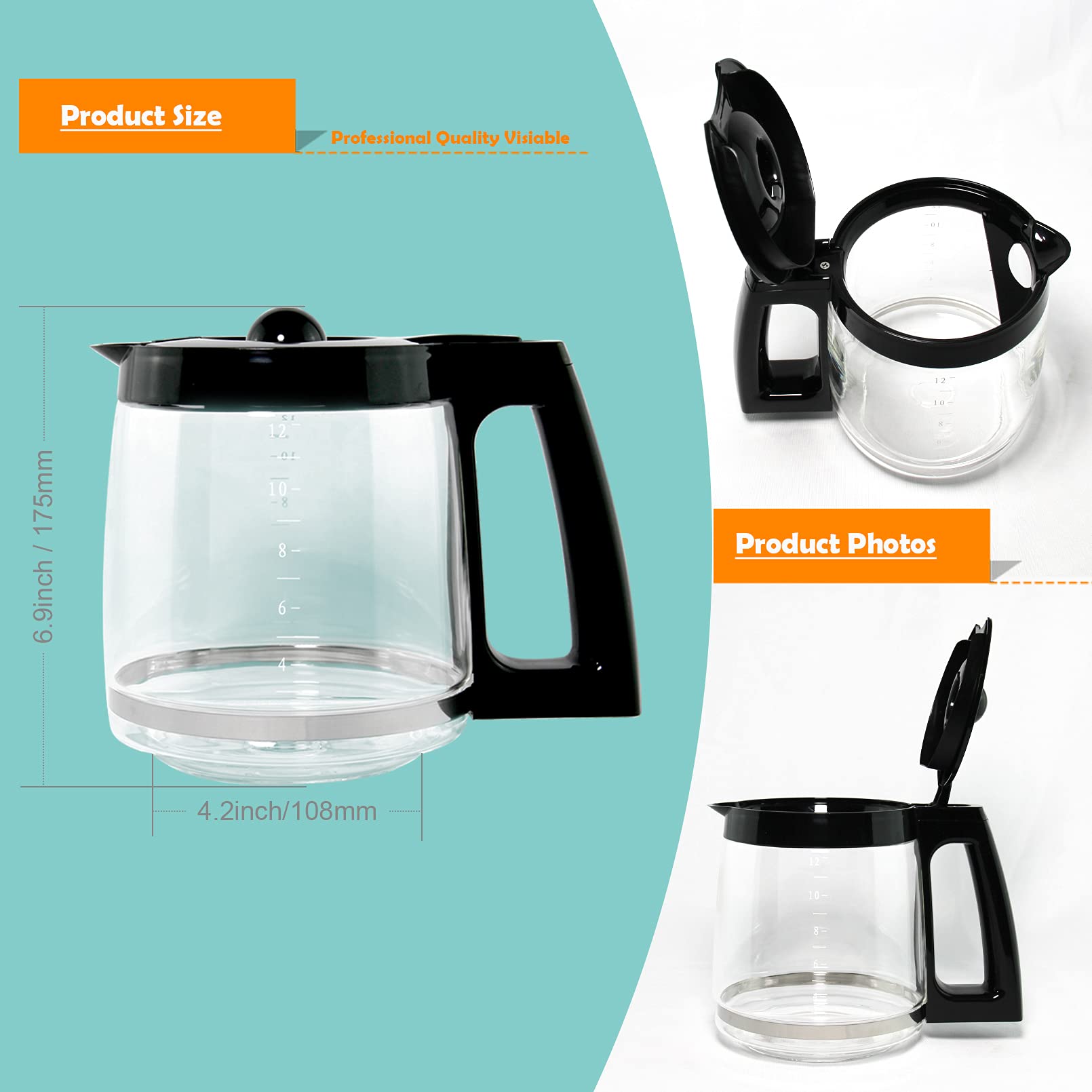 Ulrempart 12-Cup Replacement Coffee Carafe Pot Compatible With Hamilton Coffee Maker, Machine, Brewer Models 49980A, 49980Z, 499