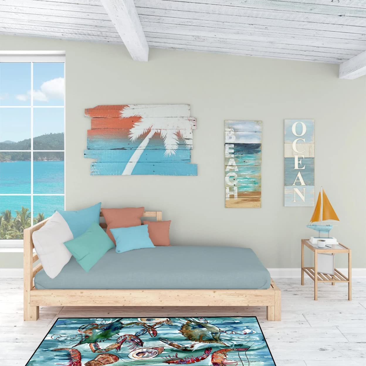 'Crabs  Shrimp and Oysters in Water Indoor or Outdoor Runner Mat 28x58 8944HRM2858''
