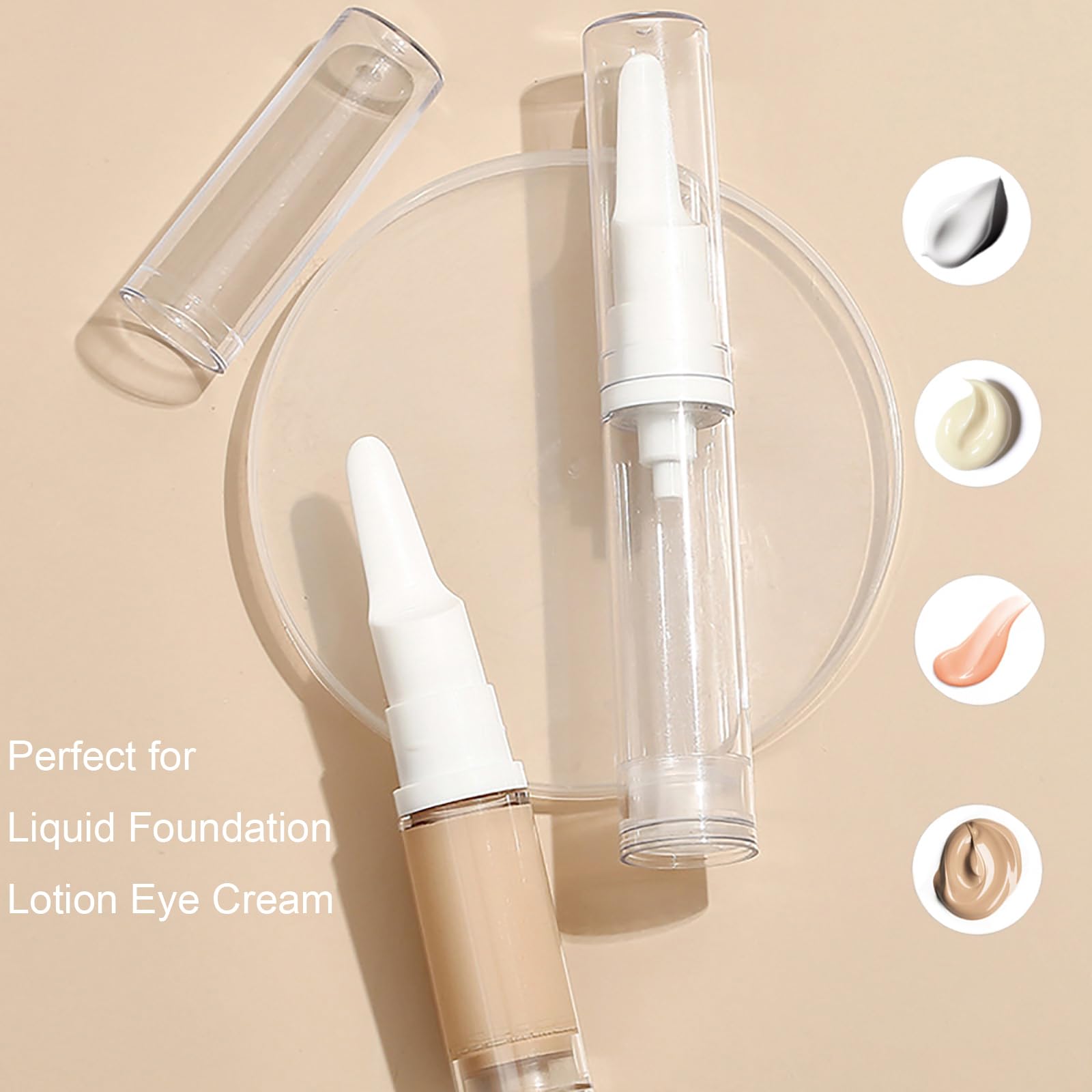 Qeuly 6 Pack Airless Pump Jars Travel Foundation Container, Travel Size Eye Cream Dispenser Empty Refillable Cosmetic Pump Bottl