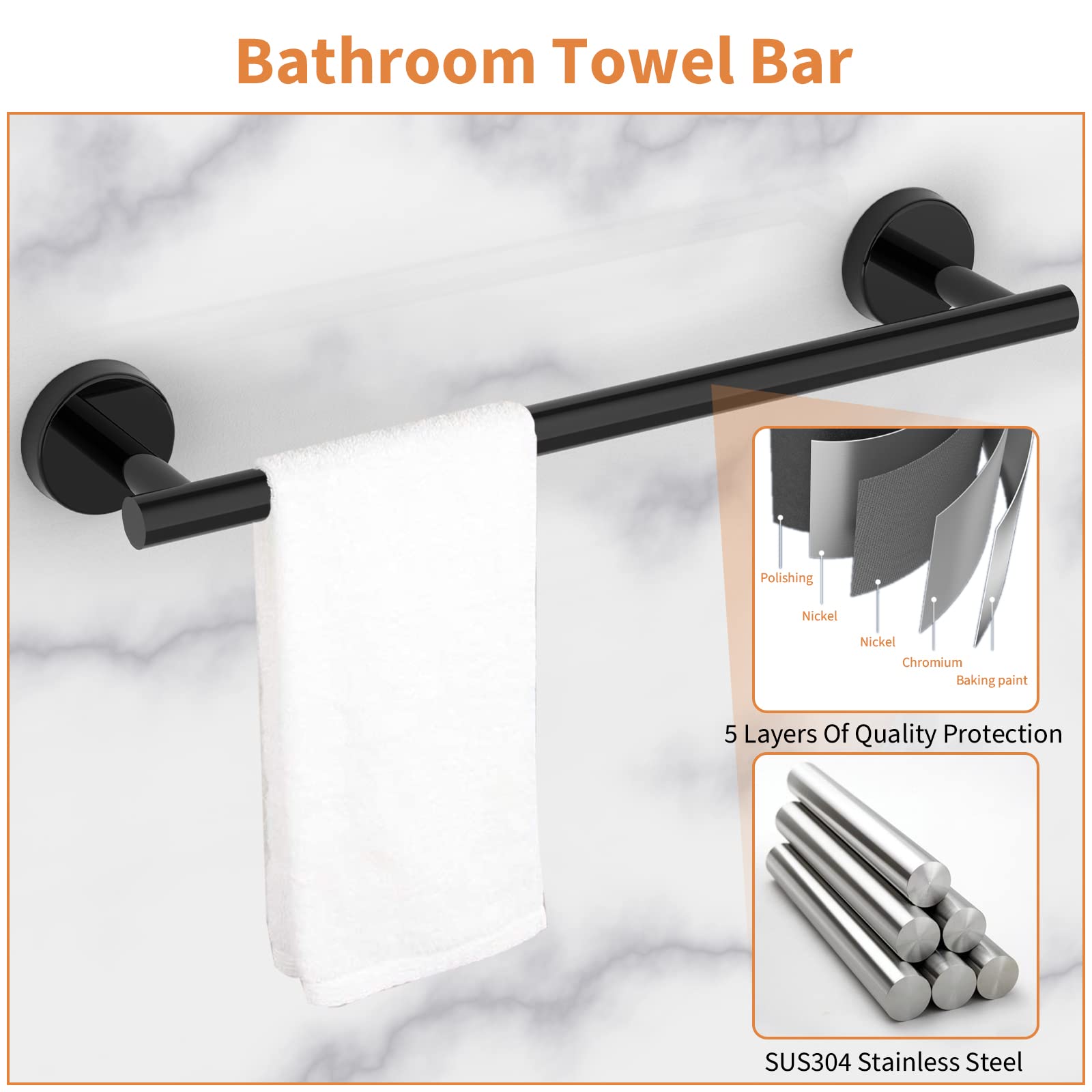 Cilee 10 Piece Matte Black Bathroom Hardware Set,2 Pack 5 Piece Bathroom Accessories Set Include 24 Inch,16 Inch Toilet Paper Ho