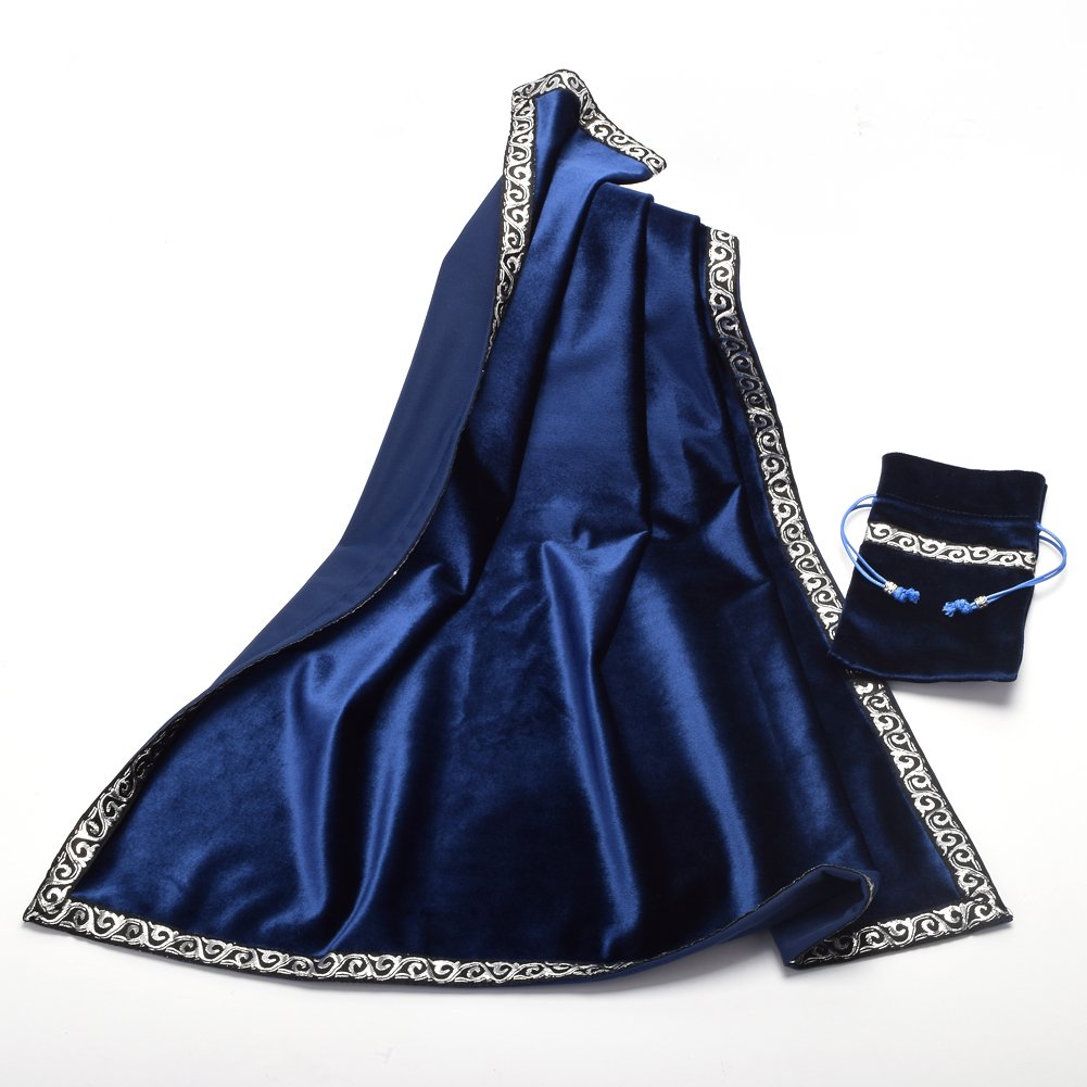 Blessume Square Altar Tarot Table Cloth Divination Wicca Velvet Cloth With Tarot Pouch Blue