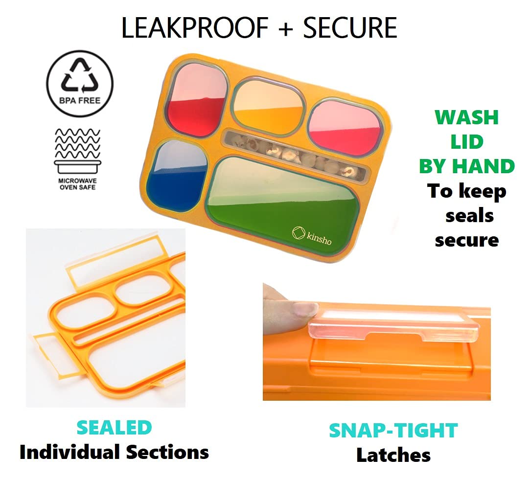 Bento Lunch Box for Kids  Boys  Girls  Adults | 6 Compartment Lunch-Boxes | Leakproof School Snack or Meal Portion Container | BPA-Free Orange?