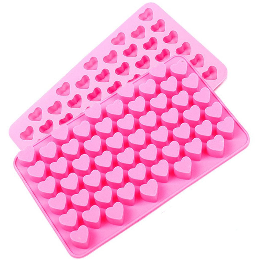Silicone Mini Heart 55-Cavity Molds For Baking, Heart Shape Ice Cube Candy Chocolate Mold, Valentine Candy Molds, Pack Of 2