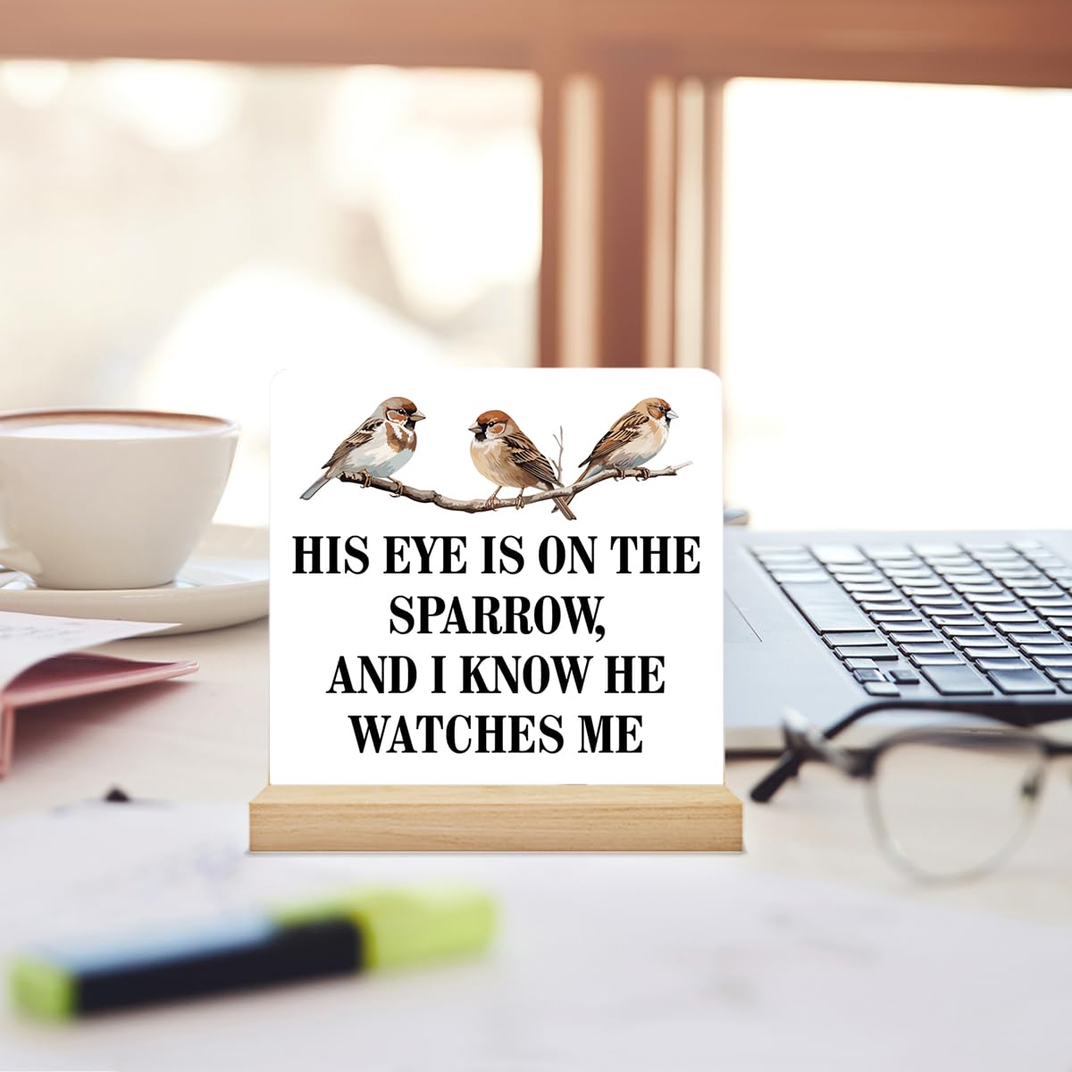 Religious Gifts for Women Men, Faith His Eye Is on the Sparrow Acrylic Sign Home Office Christian Decor