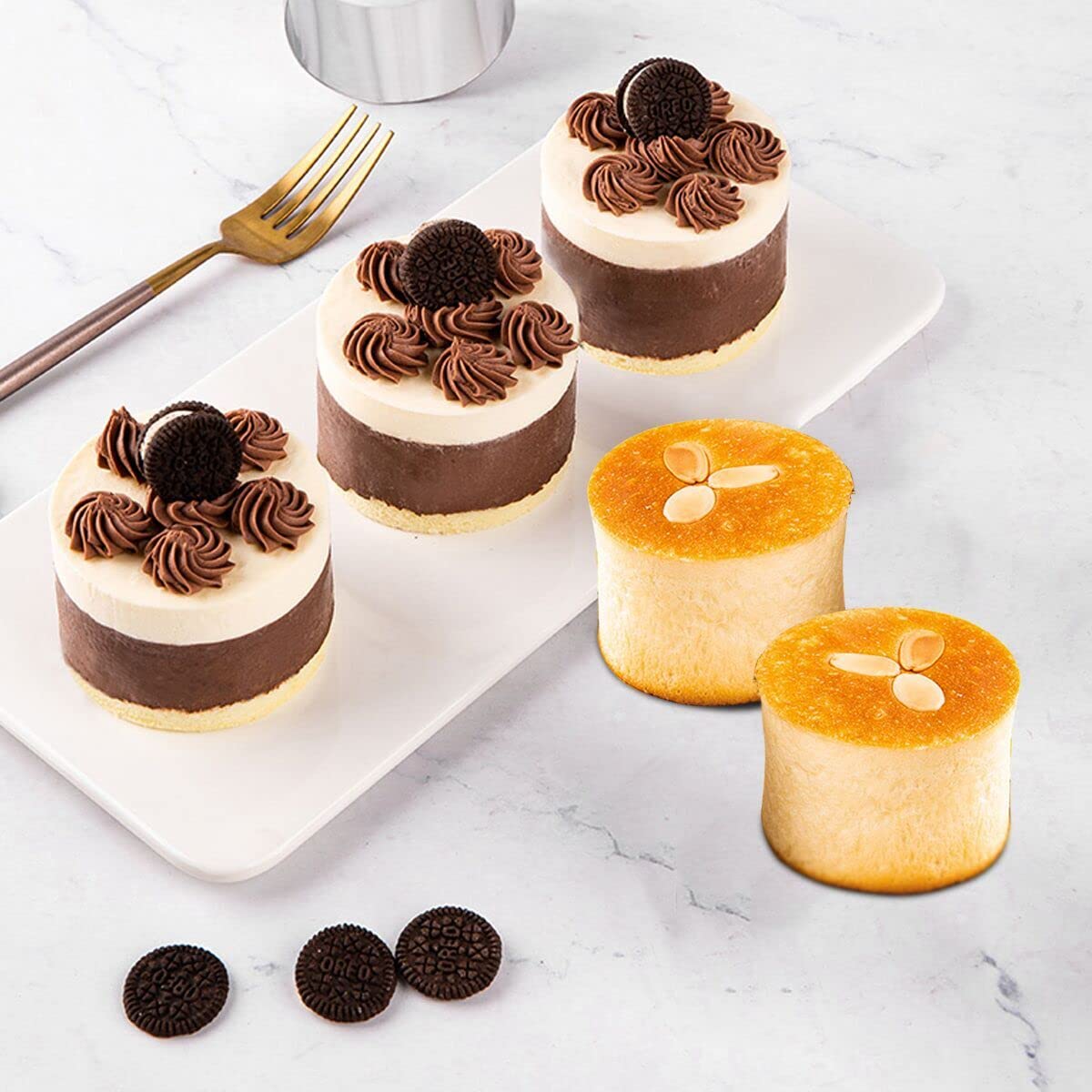 Sweton Cake Rings Cooking Rings Dessert Mousse Mold Stainless Steel With Pusher For Desserts Making (4Pcs)
