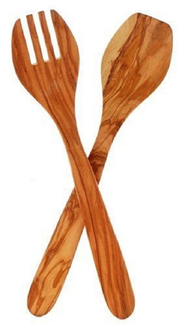 Eddington Italian Olive Wood Salad Server, Handcrafted In Europe, 2-Piece Set, 13-Inches