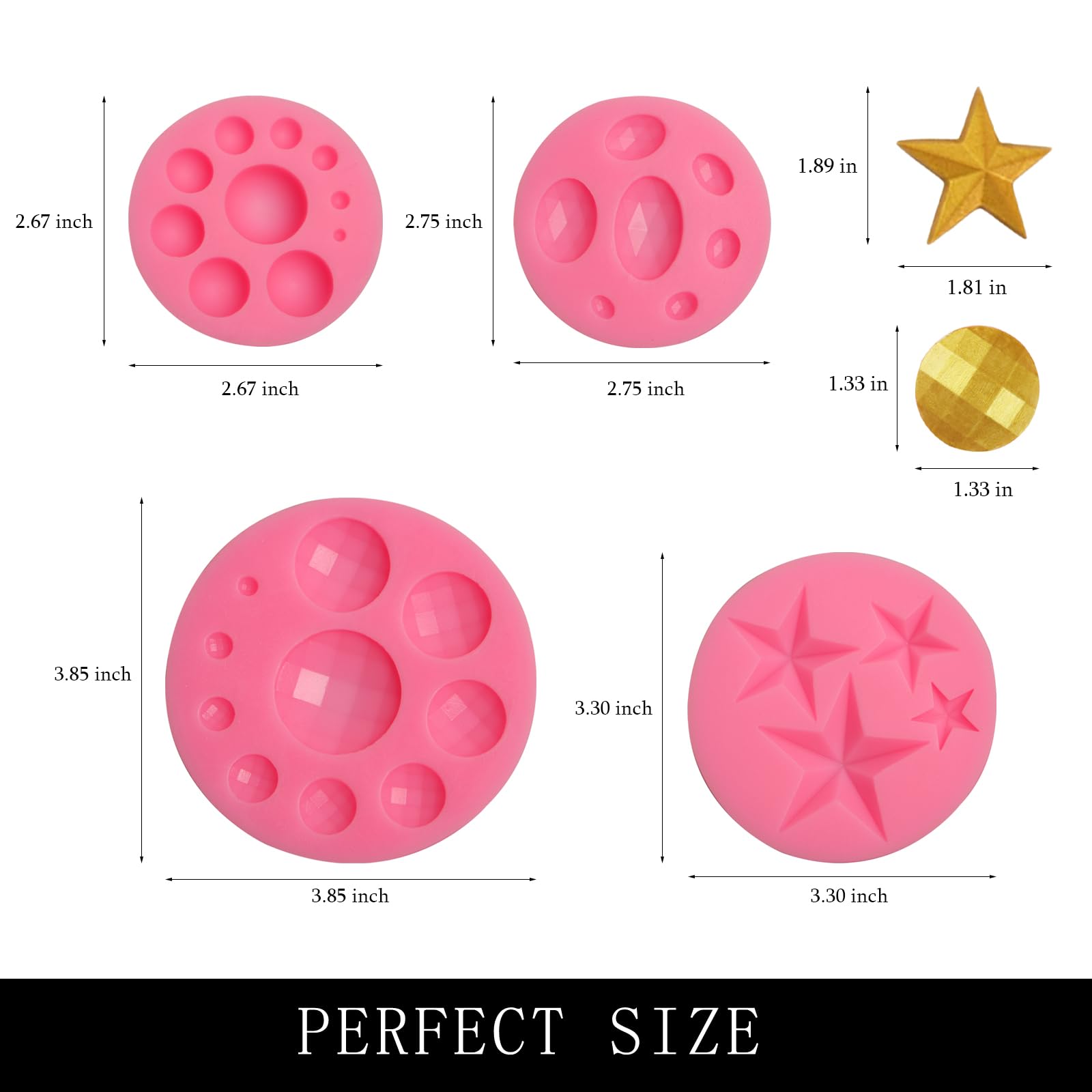 Muyulin Gems Pearl Silicone Fondant Molds, 4 Packs Star Sphere Chocolate Decoration Molds For Cake Decor, Cupcake Circle Toppers