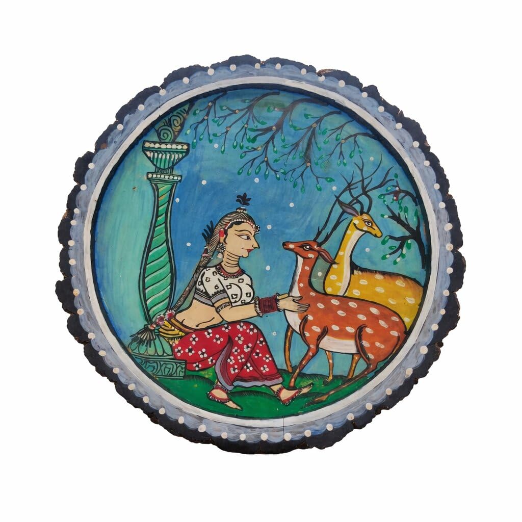 Auranest Decors Wooden Serving Tray With Lady Deer Design, Decorative Tea & Snacks Tray For Dining Table, Kitchen & Home Decor U
