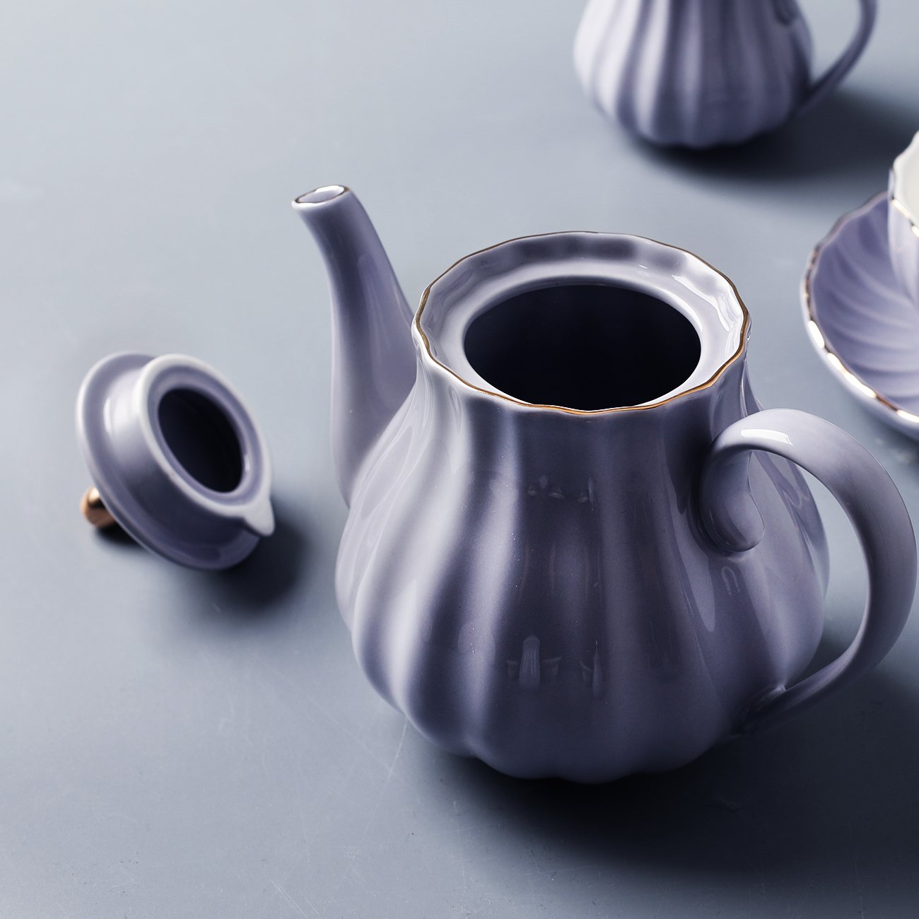 Porcelain Tea Sets British Royal Series, 8 Oz Cups& Saucer Service For 6, With Teapot Sugar Bowl Cream Pitcher Teaspoons And Tea