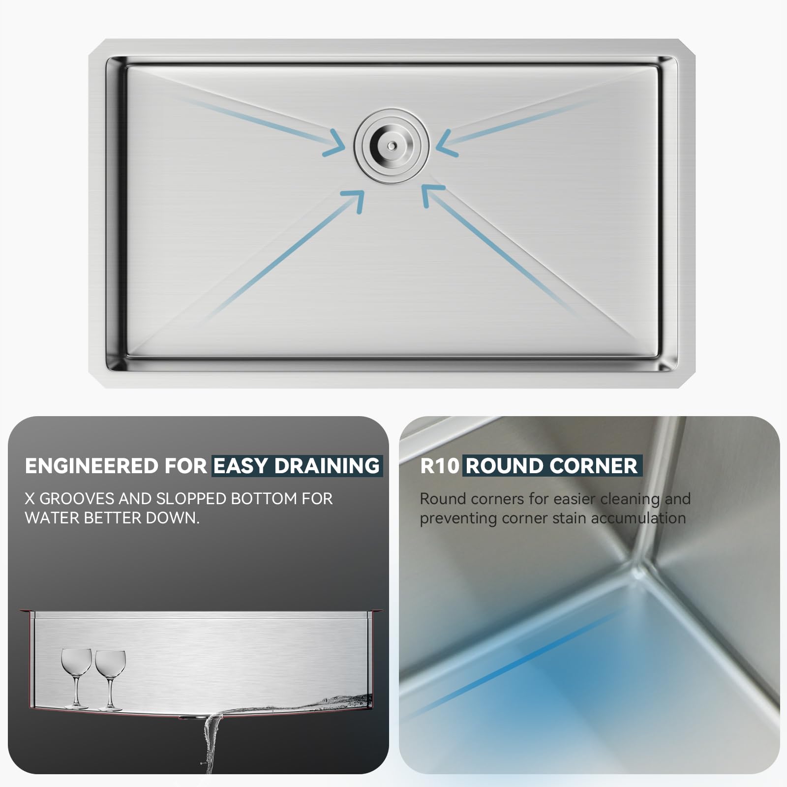 33 Undermount Kitchen Sink - Lordear 33X19X10 Inch Stainless Steel Single Bowl Kitchen Sinks Round Corner 16 Gauge Handmade Unde