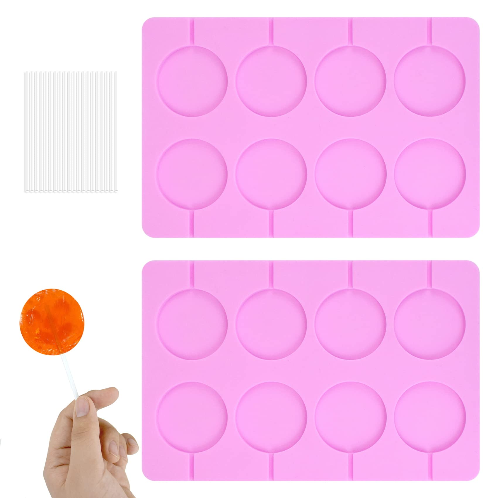 Candy Molds Nonstick Lollipop Molds Round Shape Silicone Sucker Molds With 40 Lollipop Stick (2 Round)
