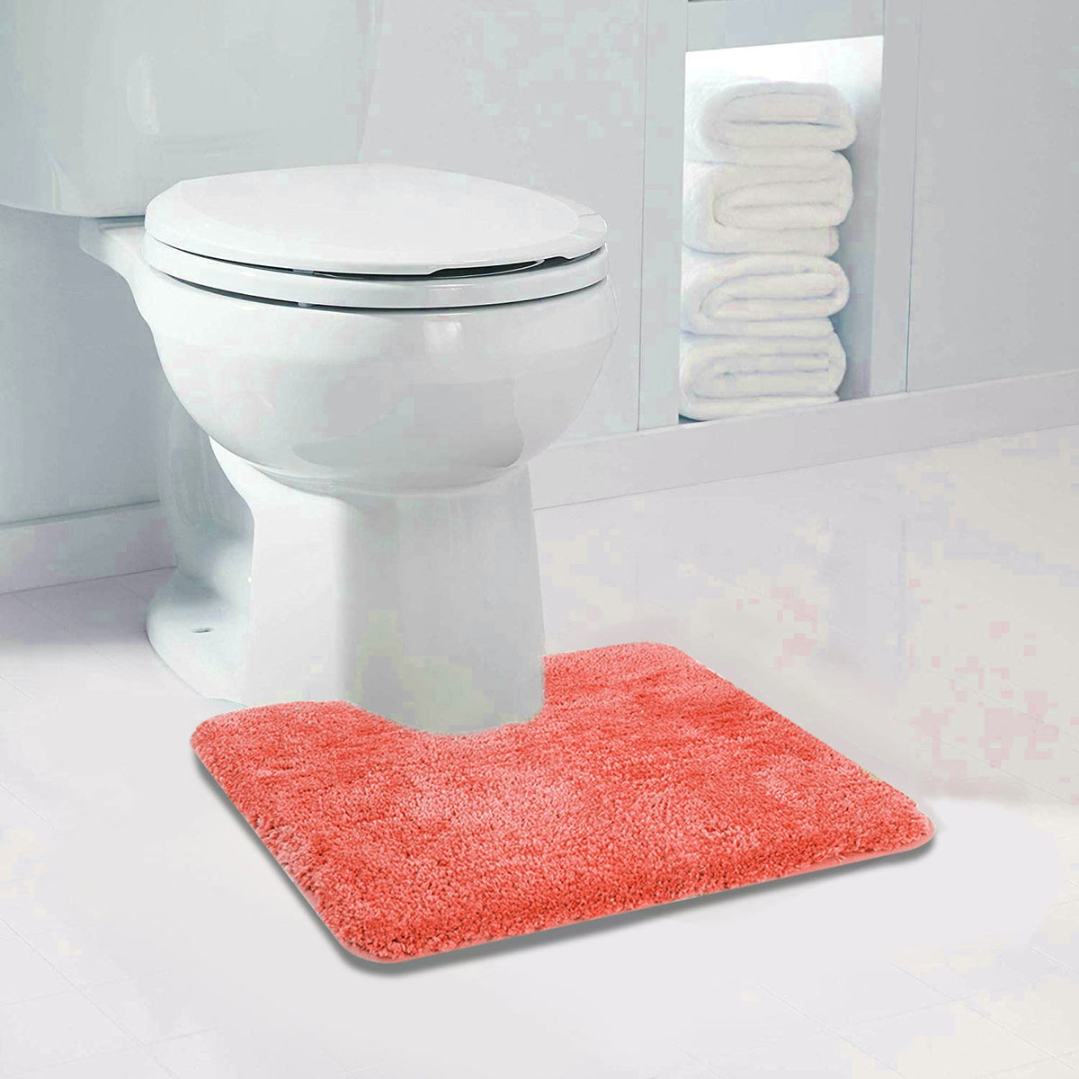 Walensee Bathroom Contour Rug (20X24, Living Coral) Non Slip Bath Mats For Bathroom Water Absorbent Soft Microfiber Shaggy Bathr