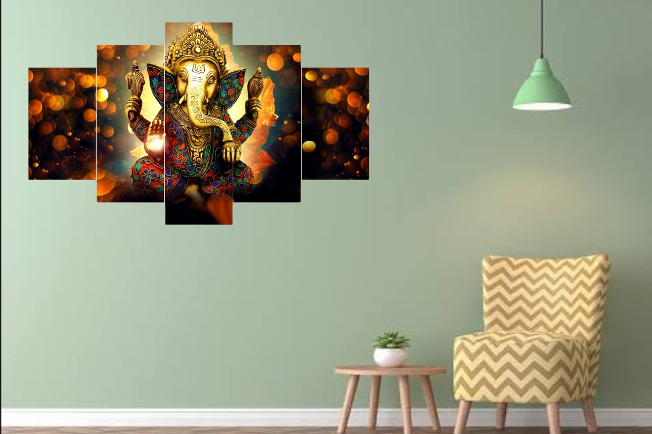 CIRCADIAN Home God Ganesha Painting 3D Art Work Framed Ultra Uv Painting Hindu Idol Ganpati Big Size (75 X 43 Cm) Multicolor