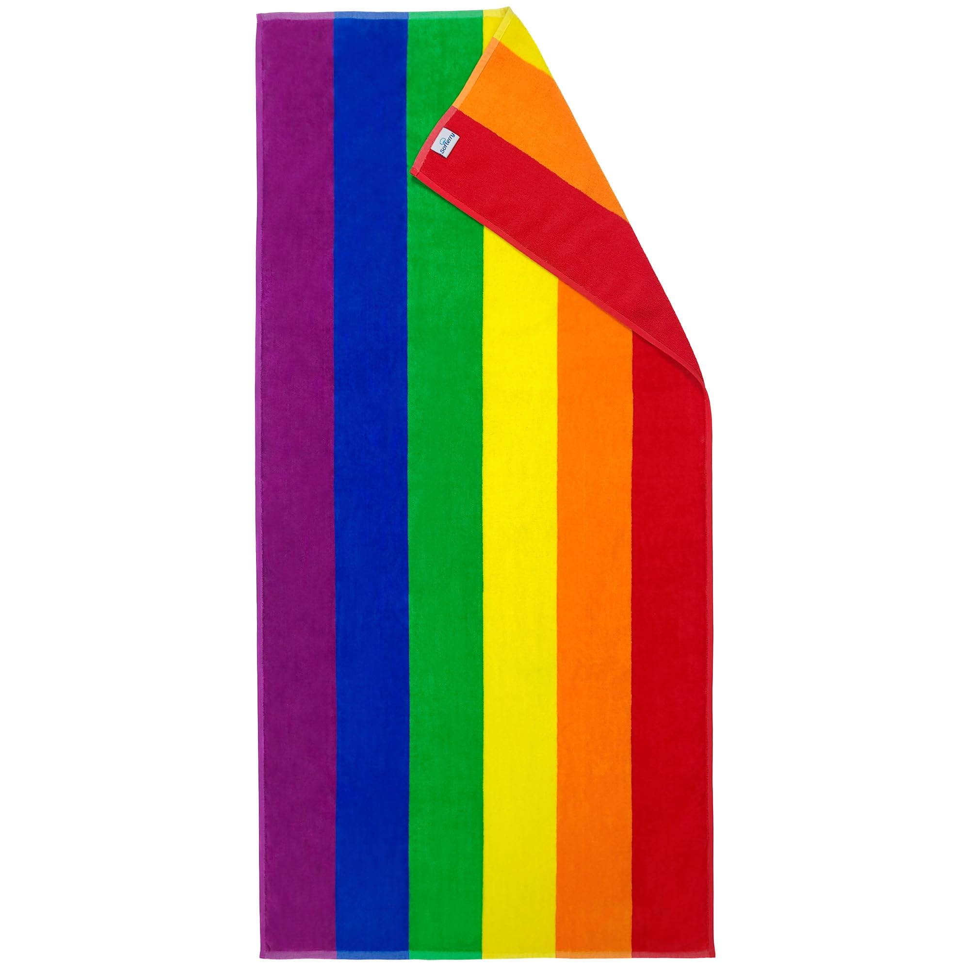 Softerry Gay Flag Beach Towel Lgbtqia+ Pride Parade 30 X 60 Inches Fluffy 450Gsm, Vibrant Colors, Absorbent, 100% Cotton (Revers