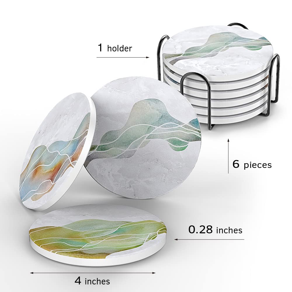 Umirro Ceramic Stone Coasters For Drinks Absorbent With Holder | Agate Style Coasters Set With White Marble Texture Background |