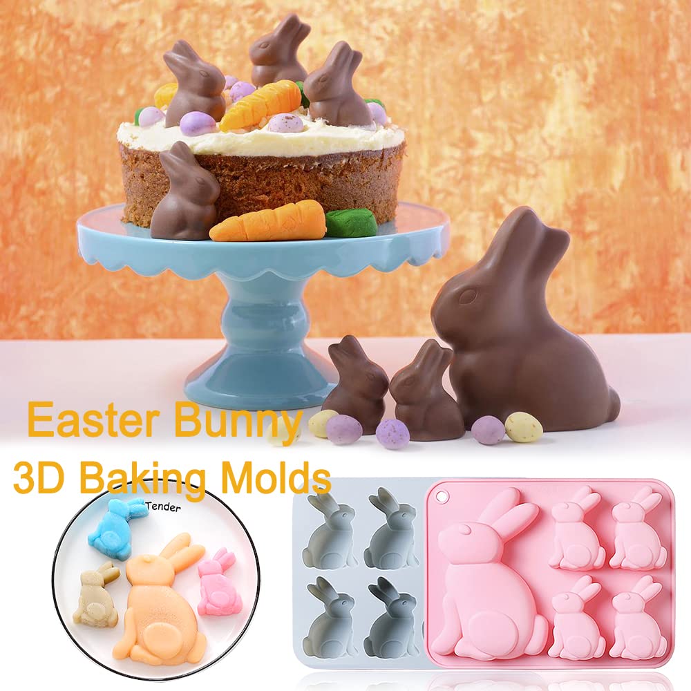 2-Pack Easter Bunny Chocolate Molds Set, 3D Cute Easter Bunny Silicone Mold For Baking Easter Treats Chocolate, Cake, Jelly, Fud