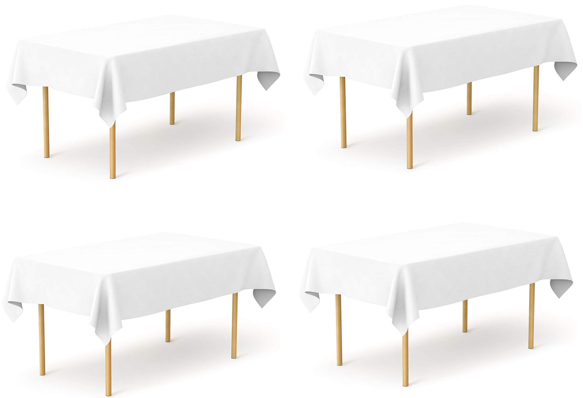 Pomp Pure White 60'' X 102'' Poplin Polyester Tablecloth (4 Pack) | Wrinkle + Stain Resistant Easy Care Premium Fabric | Fits 6F