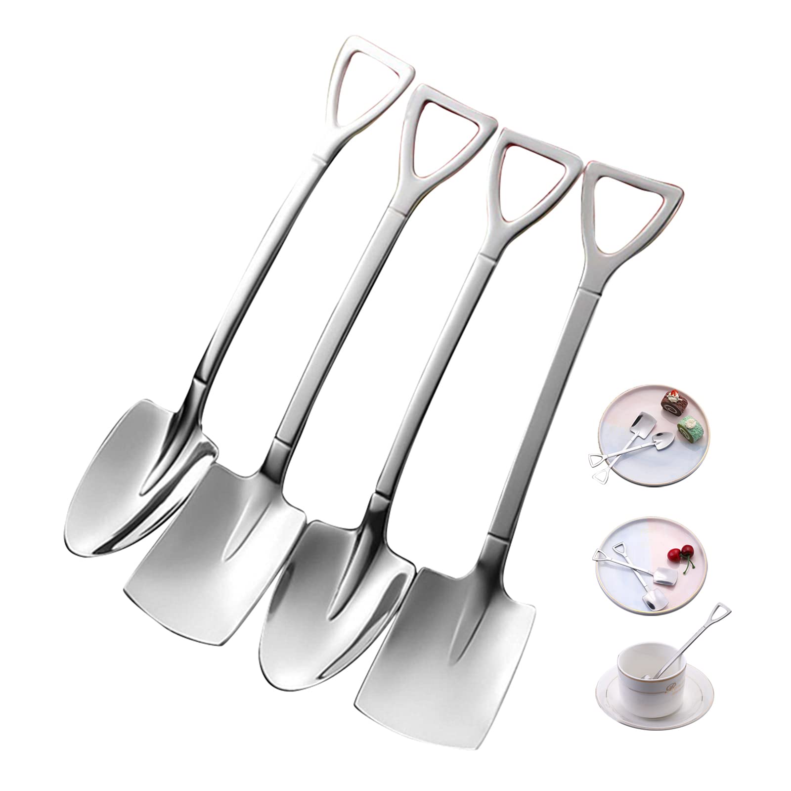 Taoranju Shovel Spoons For Desserts, 4 Pcs Stainless Steel Ice Cream Spoons Espresso Spoons Coffee Spoons Reusable Tiny Pointed
