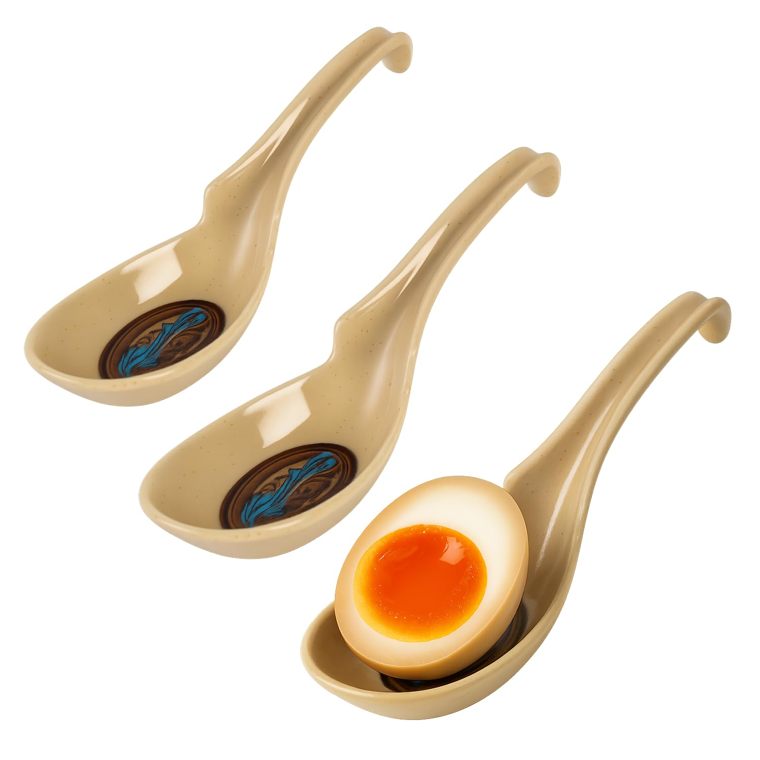 JapanBargain 2346 3 Pack Green Japanese Soup Spoons with Hook, Melamine Ramen Pho Wonton Ladle Style Spoons