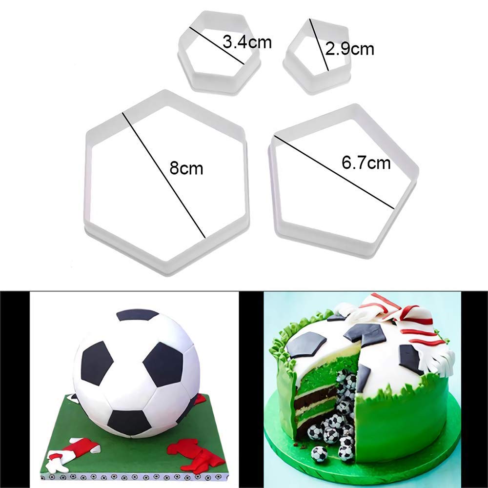 9 Inch 3D Full-Size Soccer Ball Aluminum Baking Pan With 4Pcs Hexagon Pentagon Cookie Cutter, Football Shape Metal Cake Pan Mold