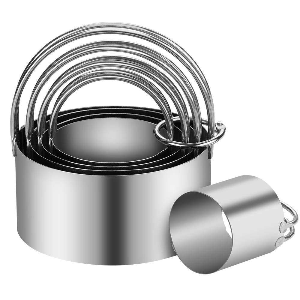 Kspowwin 5 Pieces Cookie Cutters Round Cutters Stainless Steel Biscuit Cutter With Handle In Graduated Sizes Round Shape Molds