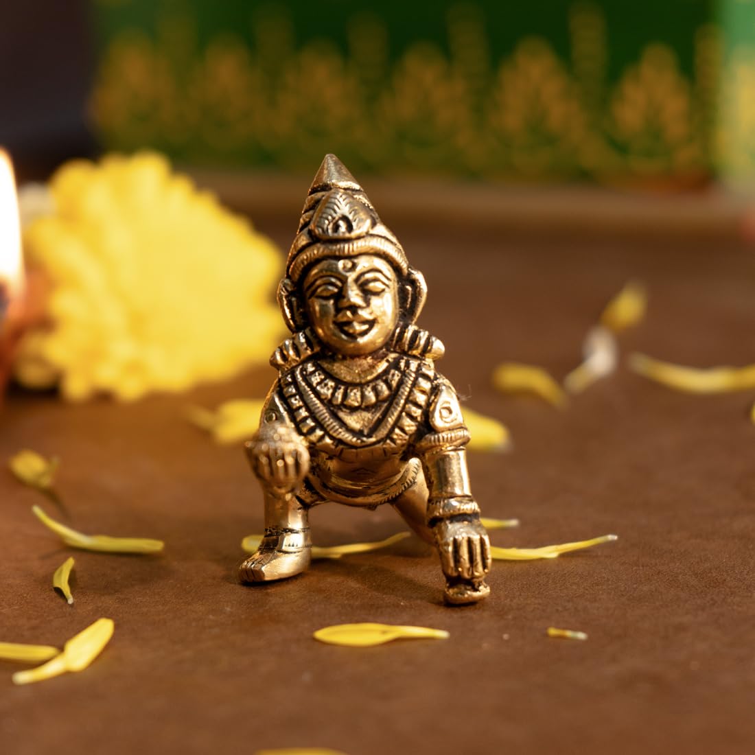 Ekhasa 100% Pure Brass Bal Gopal Murti (Size: 8.4 cm) | Laddu Gopal Murti for Pooja Room | Baby Krishna Idol for Home | Bal Kris