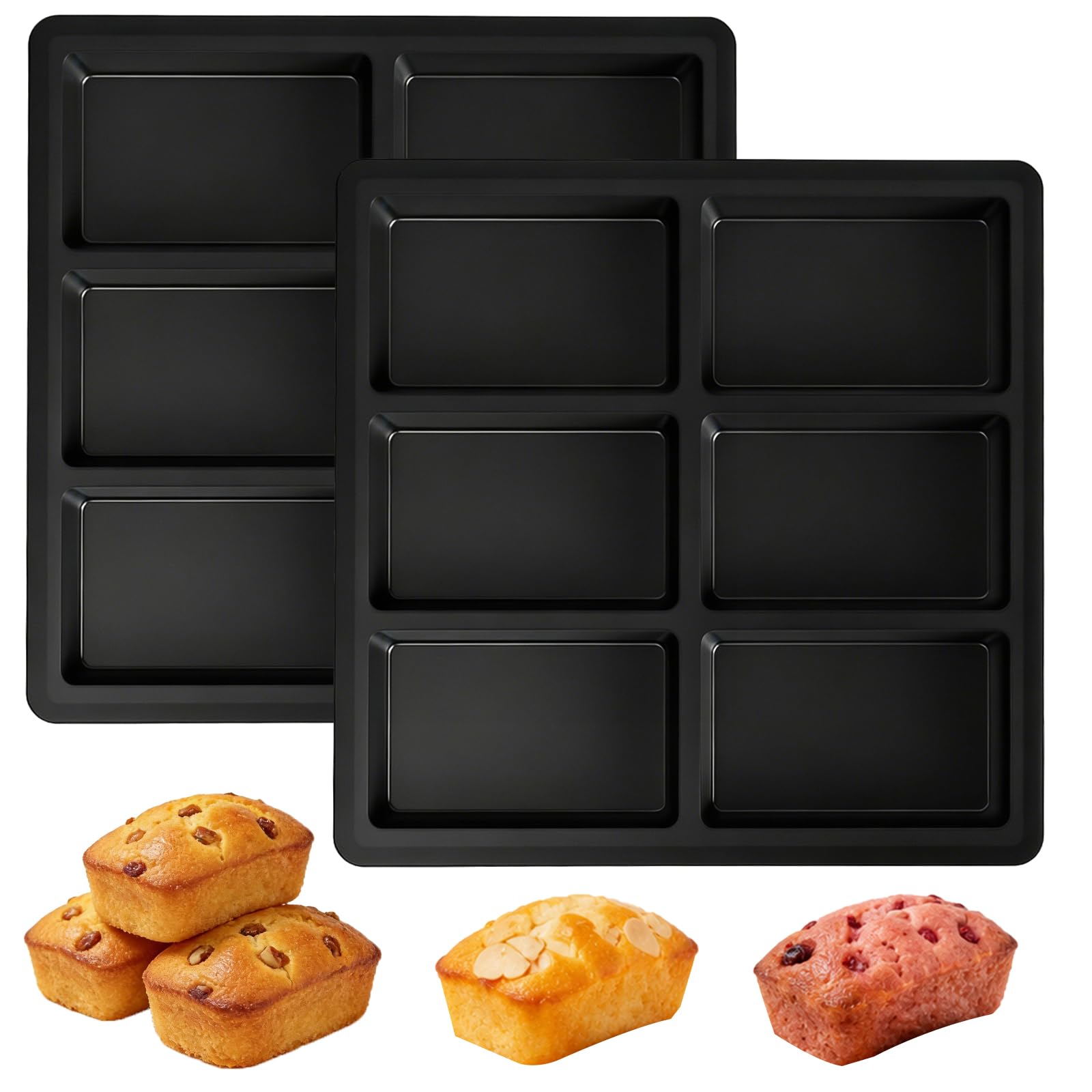 Vrthske Silicone Mini Bread Loaf Pan Set of 2, 6Cavity Baking Molds