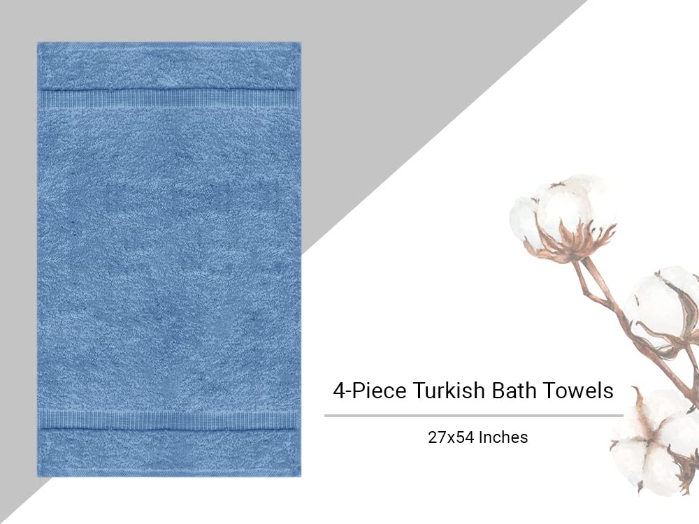 Towel Bazaar Premium Turkish Cotton Super Soft And Absorbent Towels (4-Piece Bath Towels, Wedgewood)