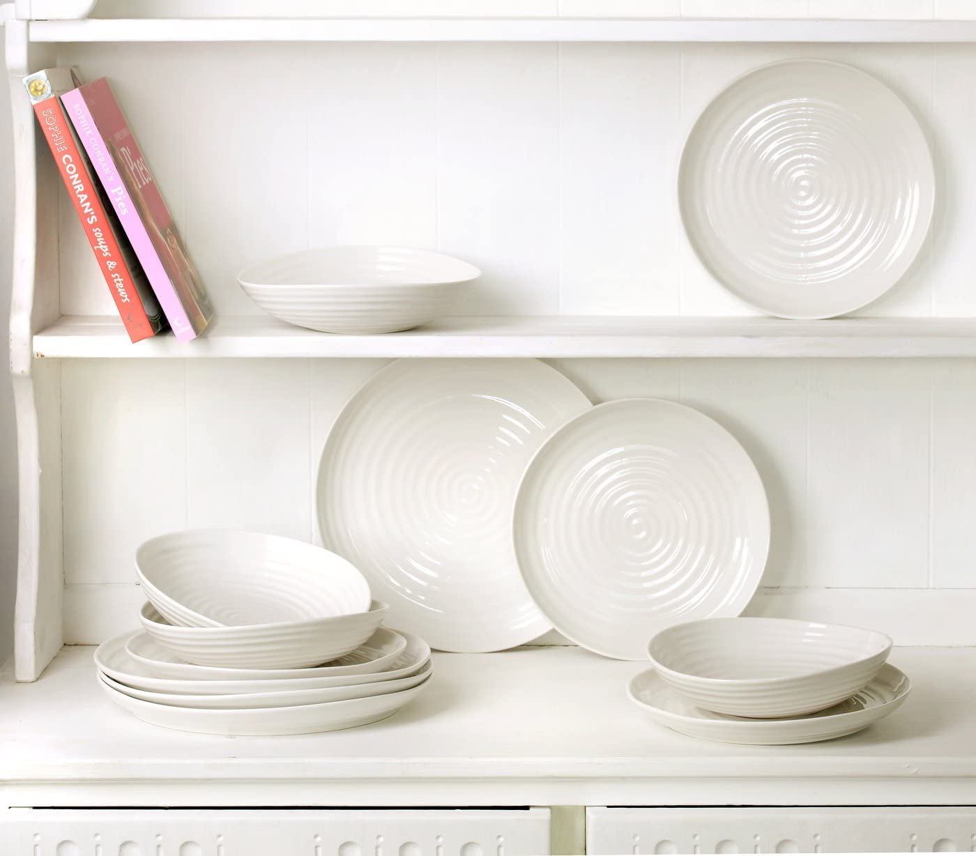 Portmeirion Sophie Conran 12 Piece Coupe Set | Elegant Porcelain Dinnerware Serving Plates | Appetizer, Buffet, Dinner, and Lunc