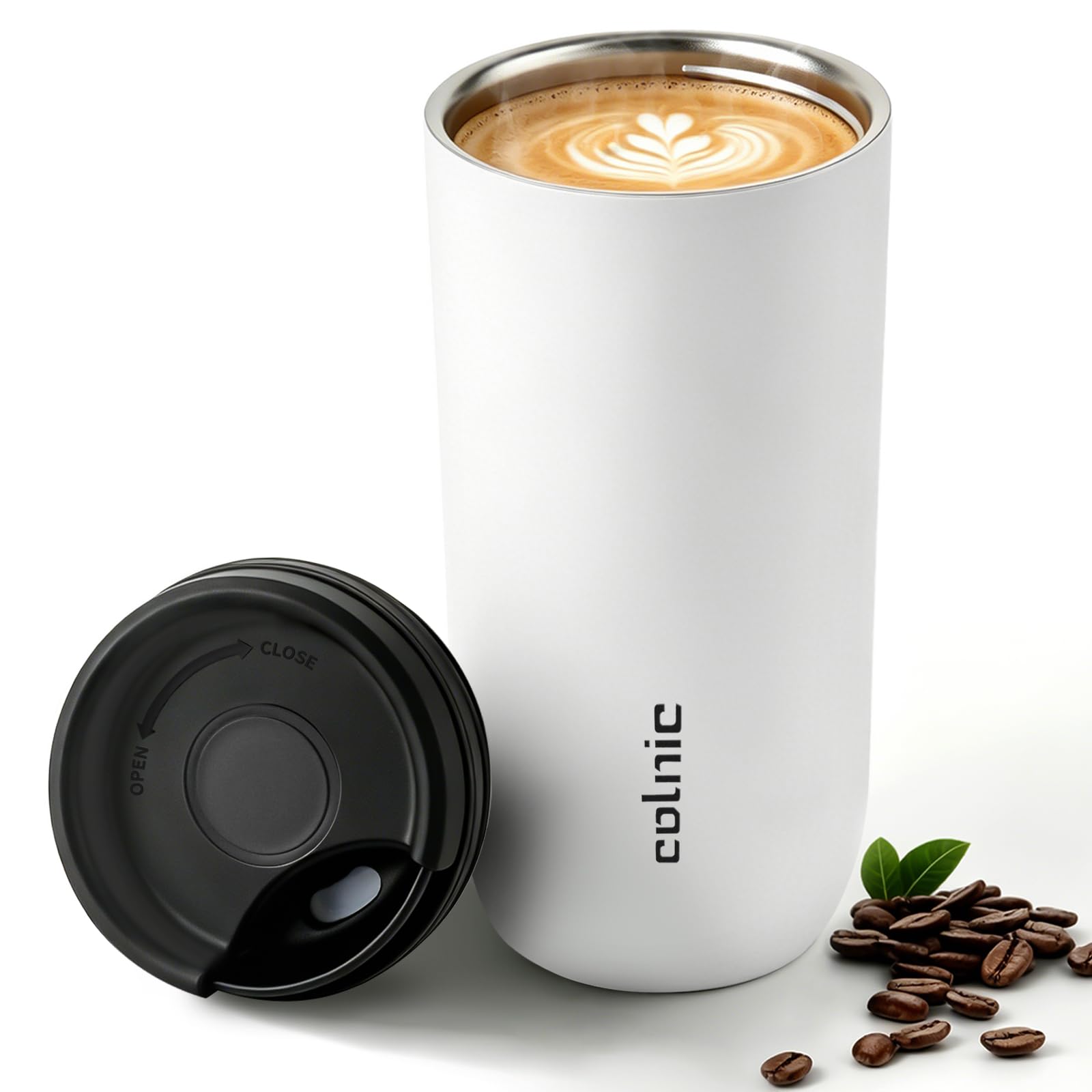 Colnic 16 oz Travel Coffee Mug with TwistOpen Lid, Leak Proof Coffee Travel Mug, Insulated Tumbler Stainless Steel Coffee Cup F
