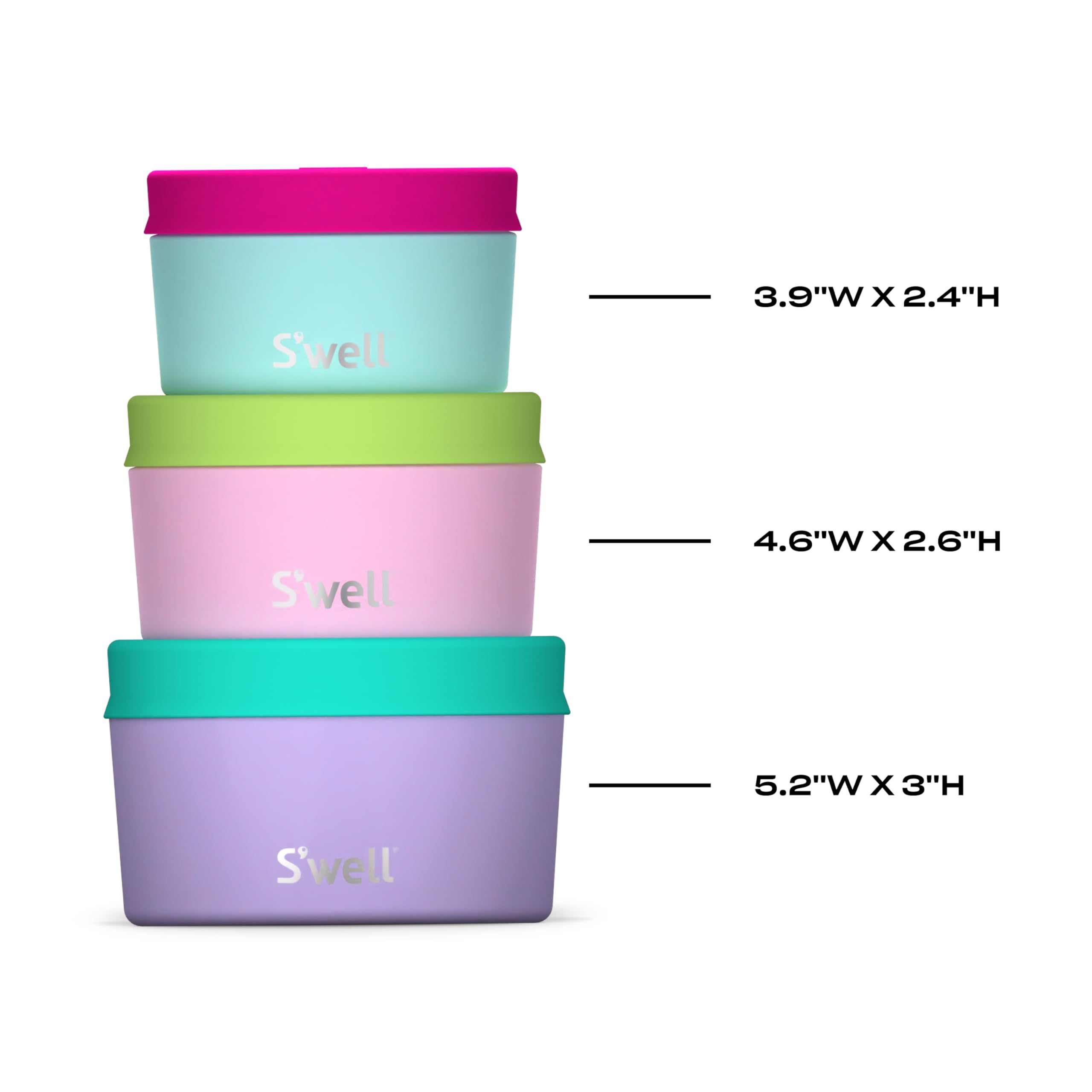 S'Well Stainless Steel Food Canister Set Of Three, 10Oz, 16Oz, And 24Oz, Pastel Paradise, Single Walled Durable Construction, Bp