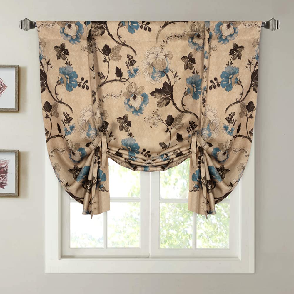 H.VERSAILTEX Blacout Tie Up Curtains for Windows 63 Inch Length Thermal Insulated Adjustable Tie Up Balloon Curtains Rod Pocket 