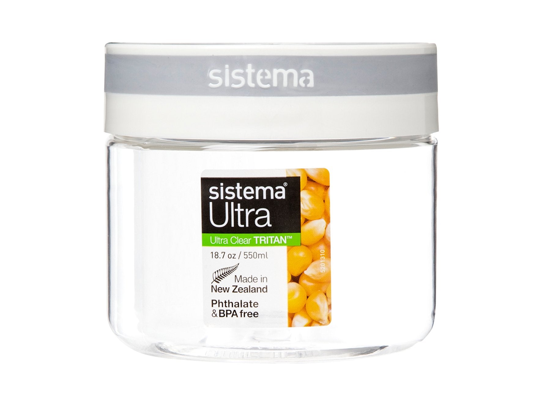 Sistema Tritan Ultra Collection Round Storage Container, 2.3 Cup/18.6 Oz, Clear With White/Gray