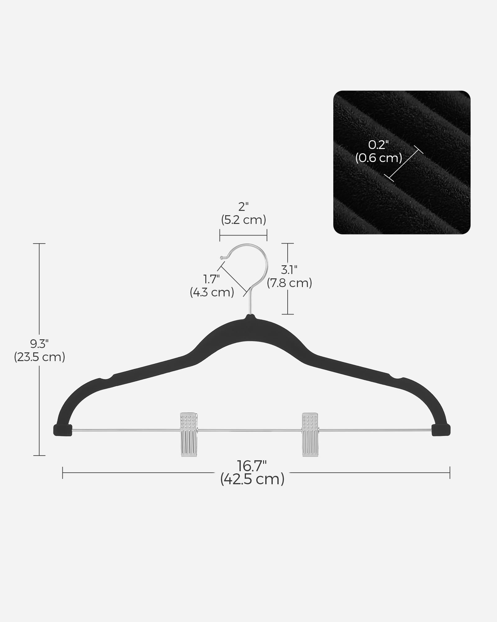 Songmics 30-Pack Pants Hangers, 16.7-Inch Long Velvet Hangers With Adjustable Clips, Heavy-Duty, Non-Slip Skirt Hangers, Space-S
