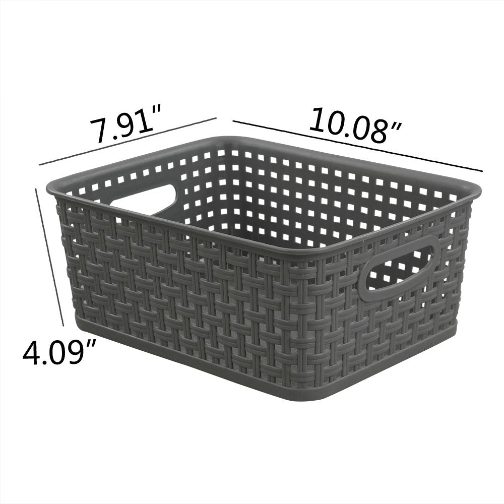 Idomy 6-Pack Plastic Storage Baskets/Bins  Rectangle White  Grey