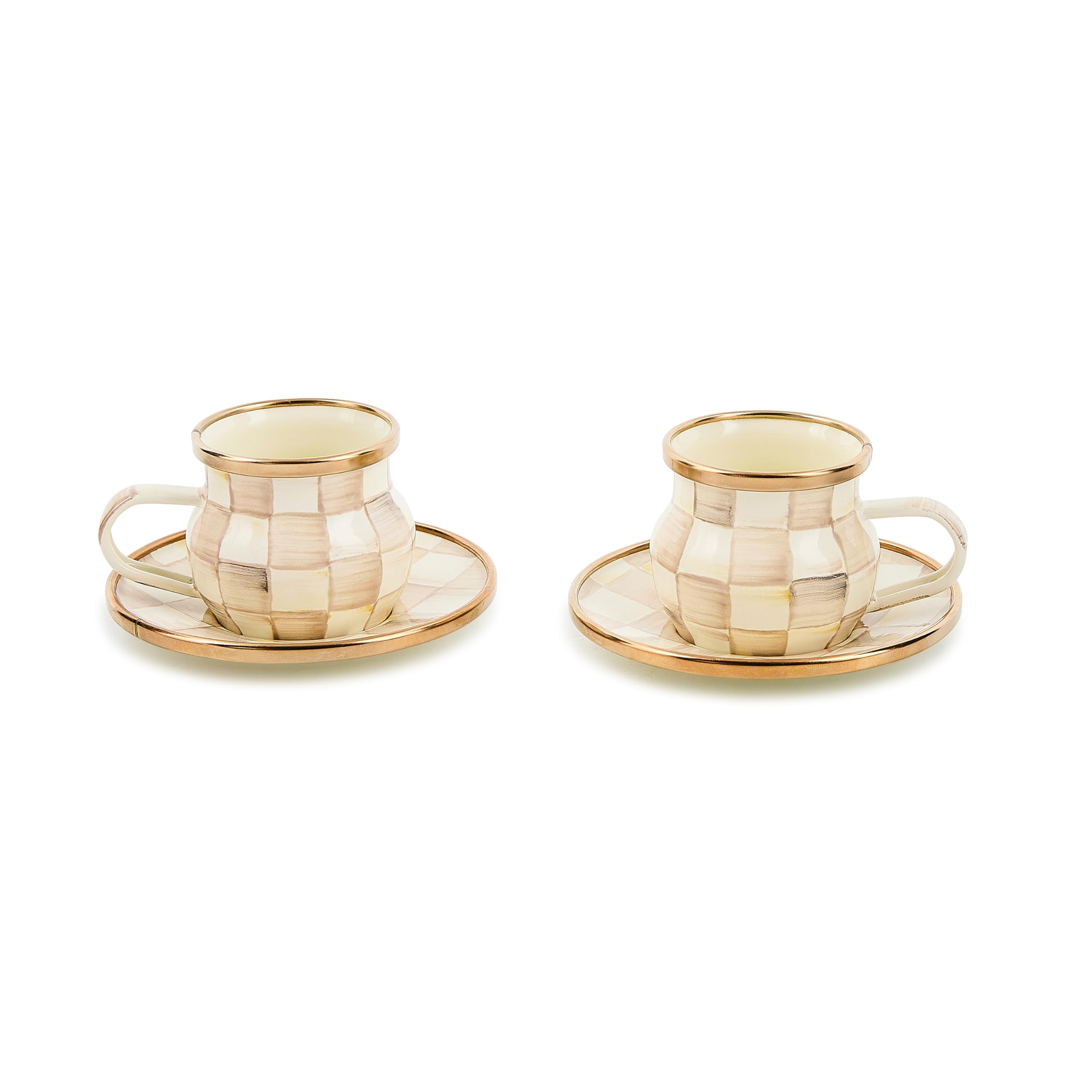 MACKENZIECHILDS Espresso Cup & Saucer Set, BrownandWhite Mocha Check