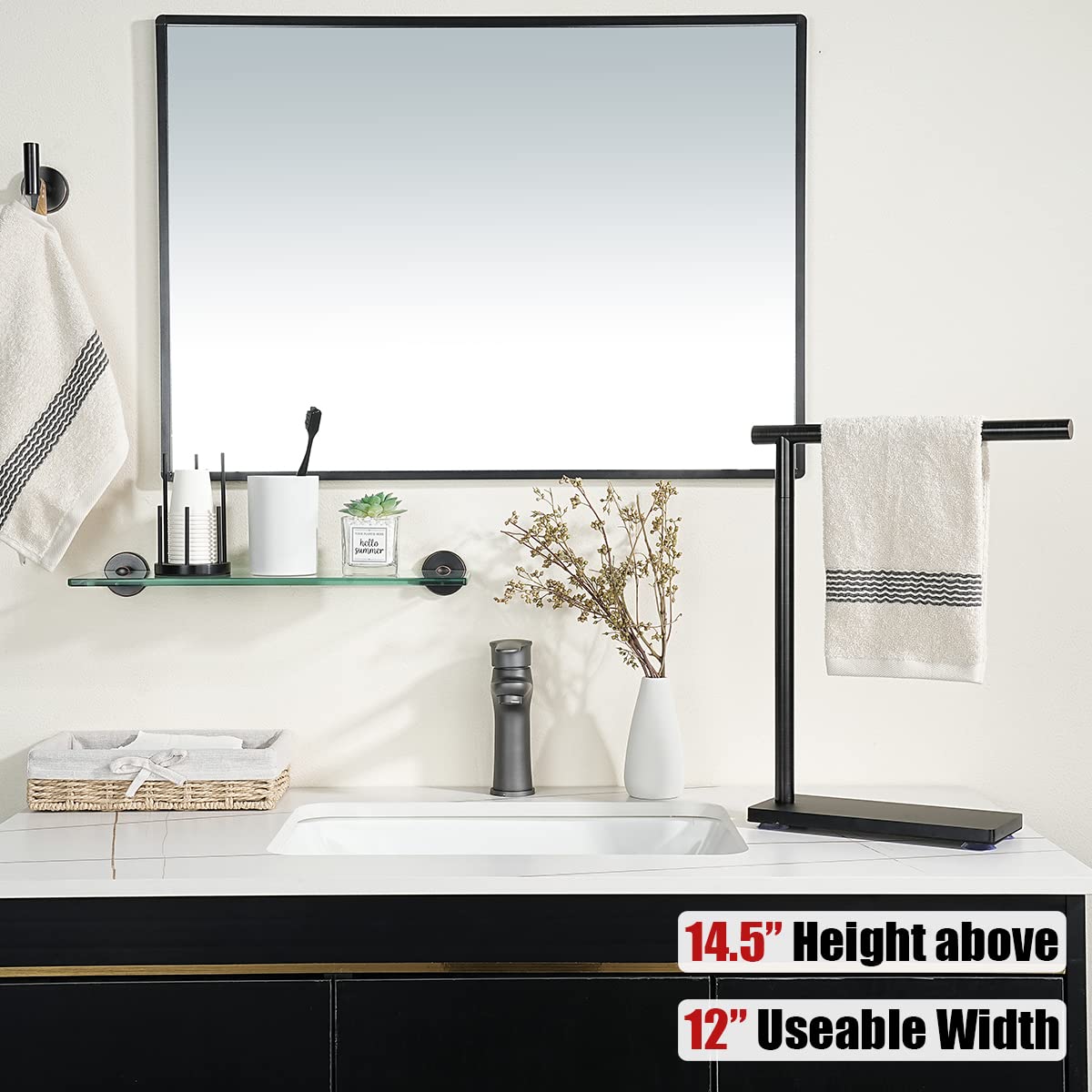 JQK Hand Towel Holder Stand Oil Rubbed Bronze  Modern Tree Rack Free Standing for Countertop with 12 Inch Bar  304 Stainless Thicken 0.8mm Steel ORB  HTT170-ORB