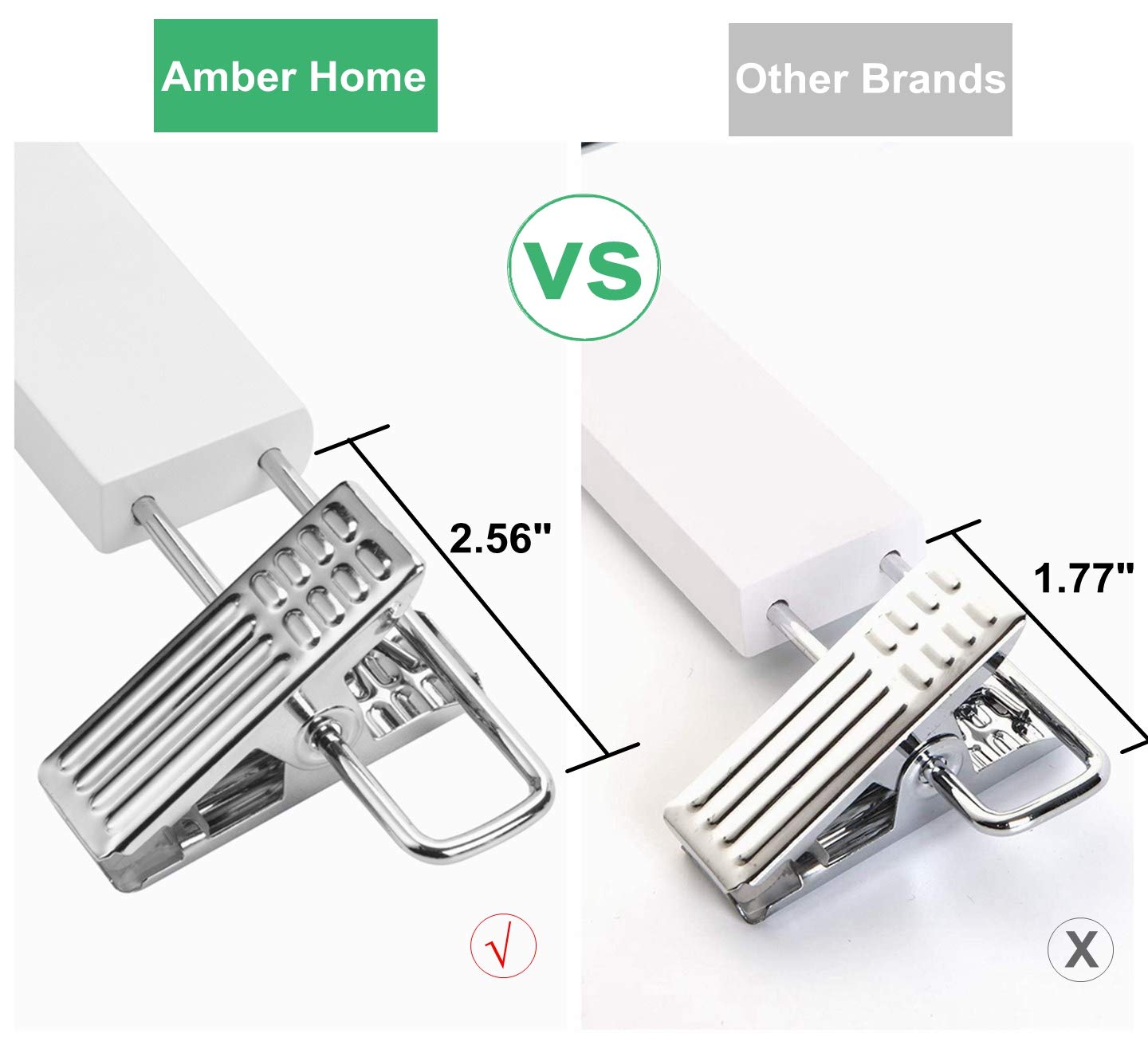 Amber Home 14.17'' Solid White Wooden Pant Skirt Hangers 10 Pack, Bottom Hangers For Slacks Trousers Jeans With 2-Adjustable Ant