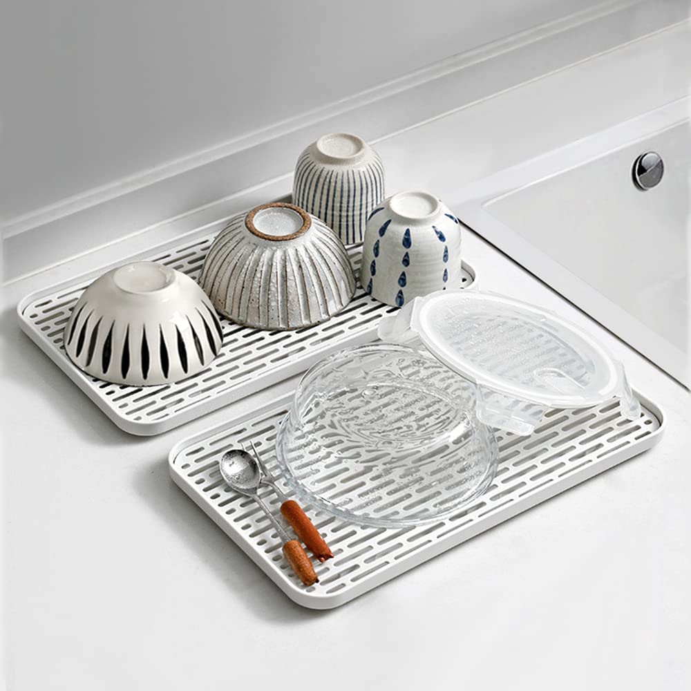 Bonilve Small Cup & Dish Drying Rack Kitchen, Drain Board For Kitchen Sink, Dish Drain Tray-White With Drainboard Large Enough F