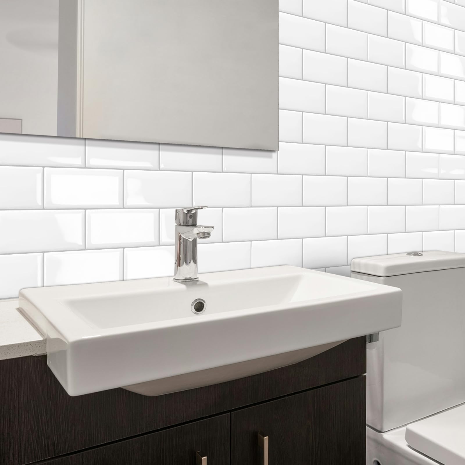 DEWOO 10 Thick White Subway Tile Peel and Stick Backsplash Self-Adhesive Wall Tiles for Kitchen and Bathroom